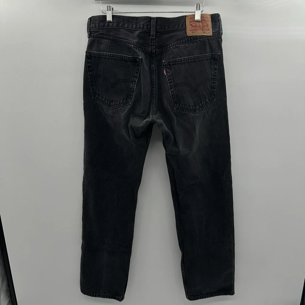 Levi's 505 Jeans Mens 36x34 Black Medium Wash Straight Regular Pants Levis‎
